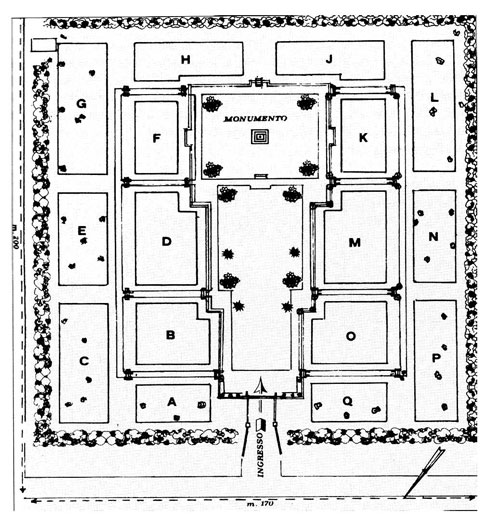 Francoforte sul Meno (Germania). Cimitero Militare d'Onore, schema per localizzazione delle salme