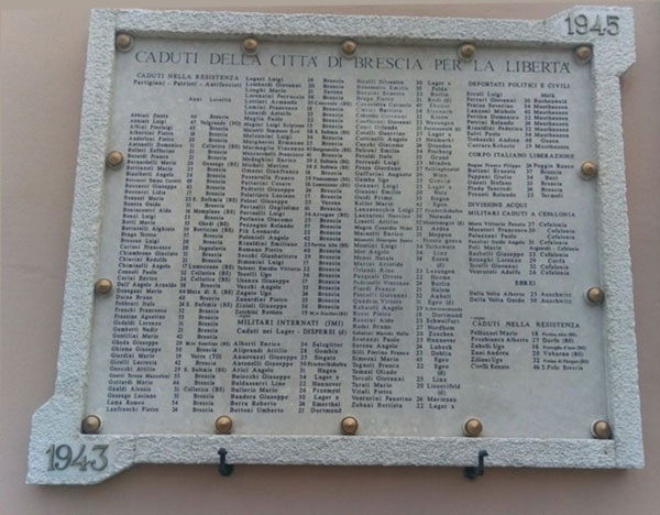 Lastra commemorativa per i Caduti della città di Brescia Caduti per la Libertà