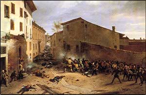 BRESCIA, Museo del Risorgimento - Francesco Joli, Combattimento in Piazza dell'Albera il 31 marzo 1949 durante le Dieci Giornate di Brescia