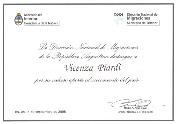 attestato Vincenza Piardi